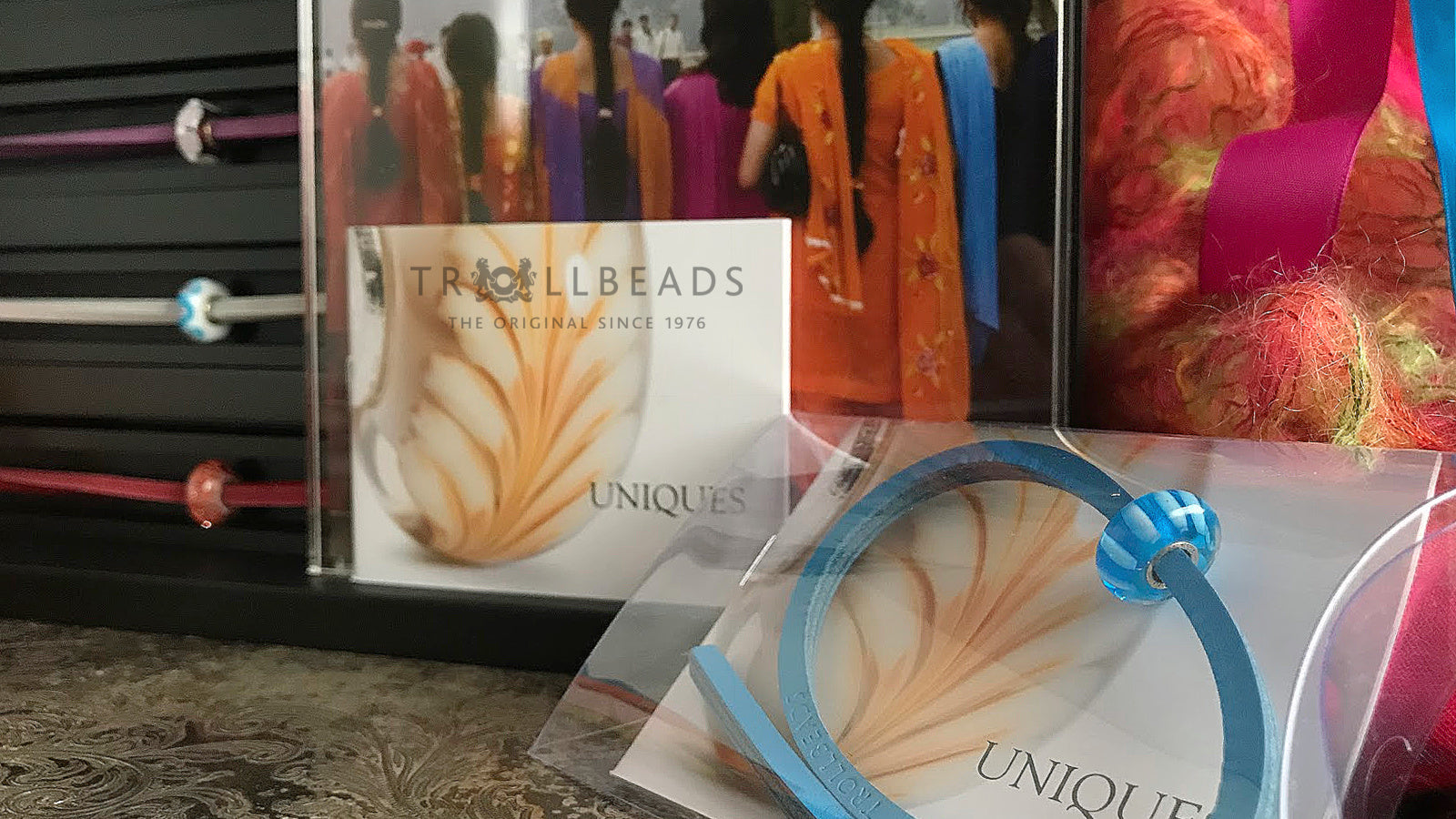 Trollbeads UNIQUES are one-of-a-kind glass beads handmade individually by 100% artisan-owned workshops in Tibet, India, Malawi and Lithuania. The UNIQUES glass beads offered at Suzie Q Studio also include a colour-coordinated Trollbeads leather bracelet.