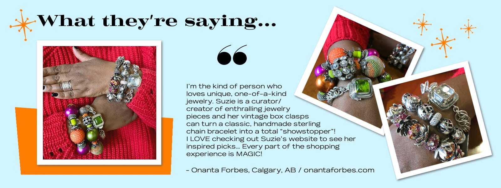 Customer Reviews -- See what Suzieqstudio.com customers are saying about Suzie Q Studio's one-of-a-kind ready-to-wear jewelry, jewelry-making supplies and DIY jewelry-making parties.