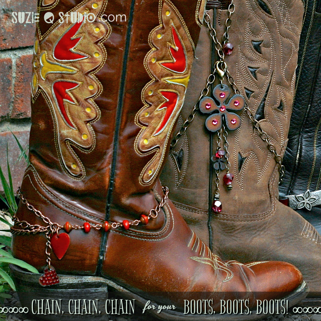 The new Suzie Q Studio at the Crossroads Market in Calgary has all the supplies you'll need to make boot bling for your cowboy boots. Our Lipstick Ranch charms are an easy way to get really creative with your boot jewelry. It's perfect for the Calgary Sta