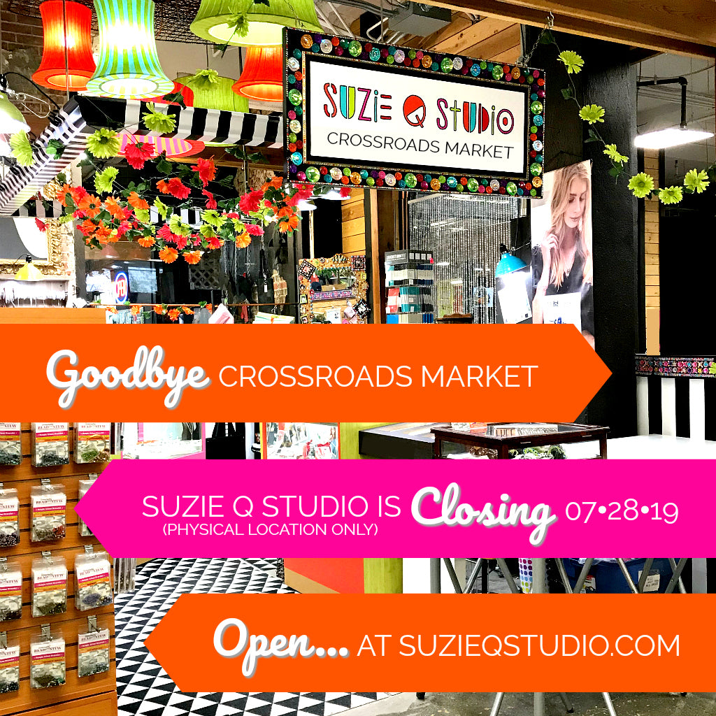 Suzie Q Studio's storefront is closing July 28, 2019 -- but don't worry! We'll still be with you online and doing lots of new things with our Serendipity Bead Stew DIY jewelry kits such as jewelry-making parties, kids' jewelry kits and party-in-a-box.