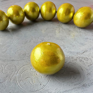 24mm round, chartreuse -coloured cotton pearl bead with beautiful pearlized finish and lightweight design from Suzie Q Studio.
