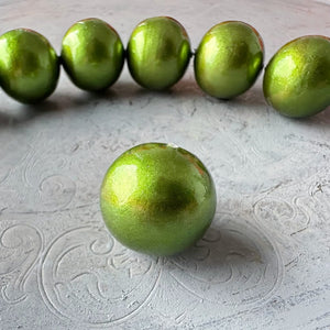 24mm green cotton pearl bead with soft pearl coating and textured surface, offered by Suzie Q Studio