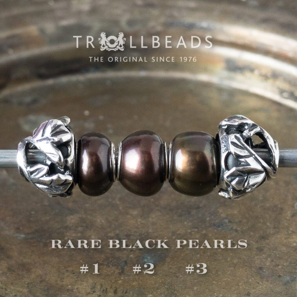 The three Black Pearl Trollbeads currently available at Suzie Q Studio have a sterling silver core and are smaller, more organically shaped than Trollbeads pearls available in later years makes them extra-unique and oh-so-precious! Visit Suzie Q Studio for new stock, never worn, collectible Rare & Retired Trollbeads.