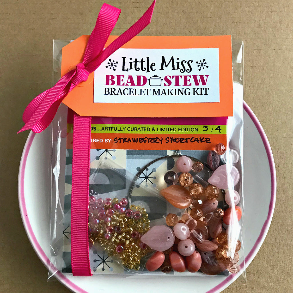 These BEAD STEW kids bracelet making kits are perfect for "Little Miss" jewelry makers. The bead and color combinations in our children's bracelet making kits are so unique and ultra-special, there is no wrong or right way to add the beads to the “memory” bracelet wire. It's fun and easy. No experience is necessary!