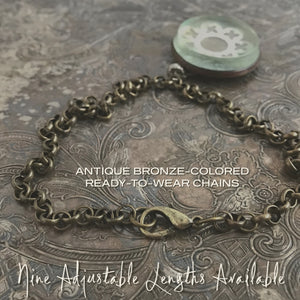 ​Need a chain for your MY MOTHERS BUTTONS “Horse Bridle Rosette Pendant”? Suzie Q Studio's ready-to-wear, antique bronze-colored, “rolo-style” chain will complement it perfectly, or any other chunkier pendant in your collection.