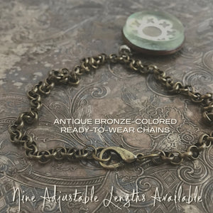 ​Need a chain for your MY MOTHERS BUTTONS “Horse Bridle Rosette Pendant”? Suzie Q Studio's ready-to-wear, antique bronze-colored, “rolo-style” chain will complement it perfectly, or any other chunkier pendant in your collection.