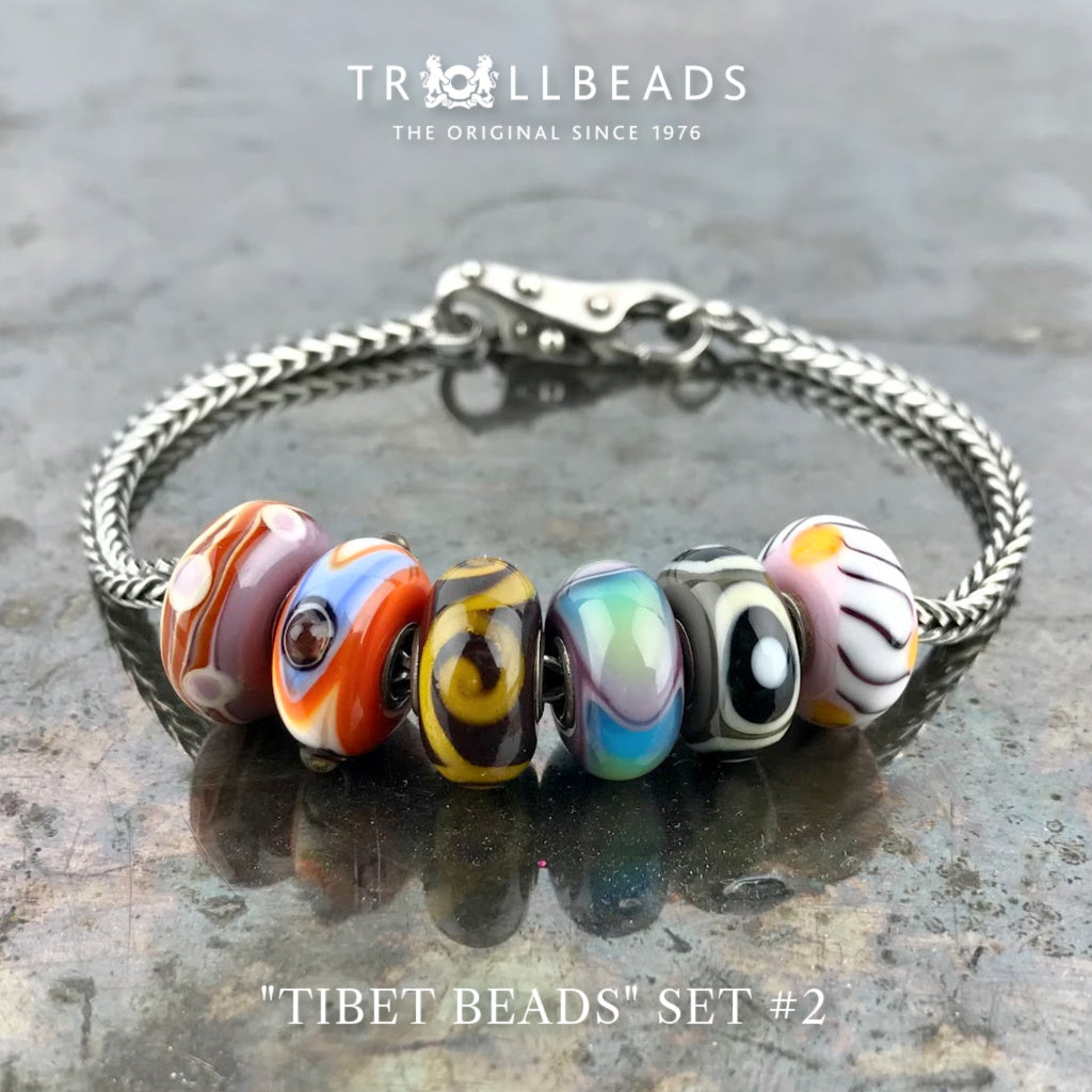 Now available at Suzie Q Studio, the ultra-rare Trollbeads Tibet Beads. This shows all the  beads in Suzie Q Studio's Tibet Beads Set #2.