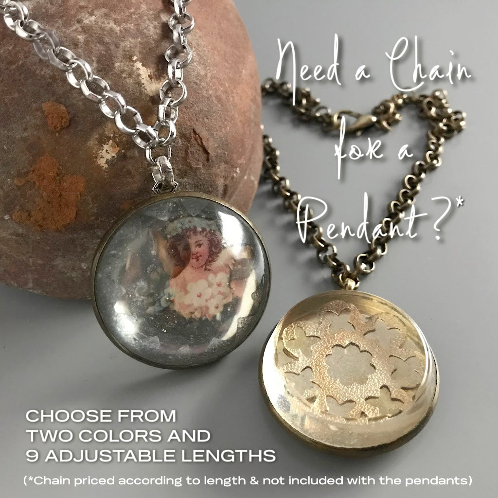 Need a chain for your MY MOTHERS BUTTONS “Horse Bridle Rosette Pendant”? Suzie Q Studio's ready-to-wear, antique silver-colored, “rolo-style” chain will complement it perfectly, or any other chunkier pendant in your collection.