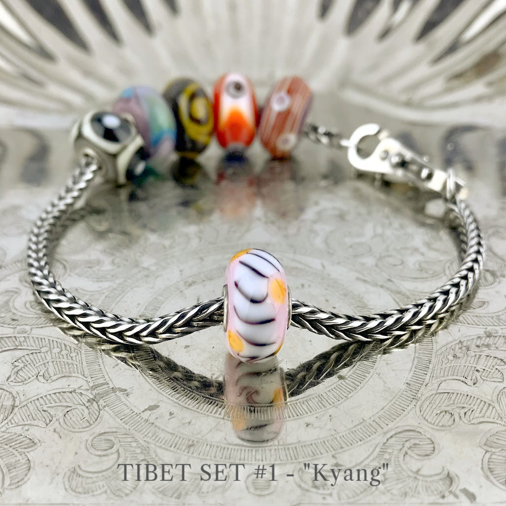 Now available at Suzie Q Studio, the ultra-rare Trollbeads Tibet Beads. This shows all the  beads in Suzie Q Studio's Tibet Beads Set 1.