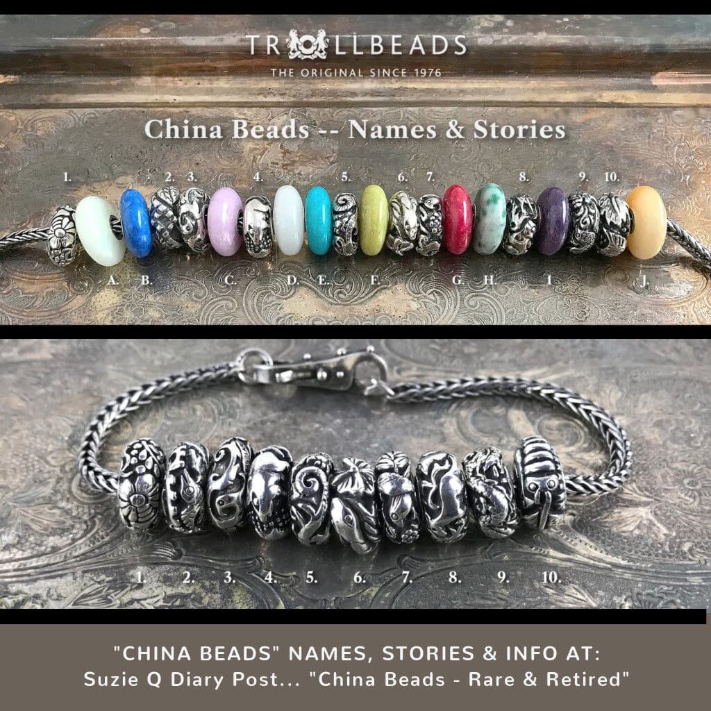 Now available at Suzie Q Studio, the complete set of 10  Trollbeads China Limited Edition Sterling Silver Beads. For more info see Suzie Q Diary Post -- China Beads - Rare & Retired.