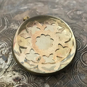 One-of-a-kind MY MOTHERS BUTTONS jewelry is handcrafted using the finest antique treasures. Glass-domed Horse Bridle Rosettes were a decoration for horse bridles. Doesn’t this Pendant remind you of a glittery snowflake.