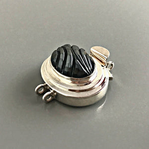 This Suzie Q Studio double-strand custom box clasp was handcrafted with an exquisite, oval-shaped “carved” vintage glass cabochon in a hematite stone-style finish and set in a substantial amount (more than average) of sterling silver, which gives this fab closure a look that can be casual, classic or totally upscale... The choice is yours!