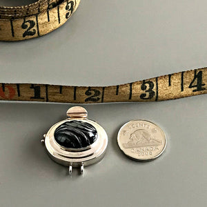 This Suzie Q Studio double-strand custom box clasp was handcrafted with an exquisite, oval-shaped “carved” vintage glass cabochon in a hematite stone-style finish and set in a substantial amount (more than average) of sterling silver, which gives this fab closure a look that can be casual, classic or totally upscale... The choice is yours!