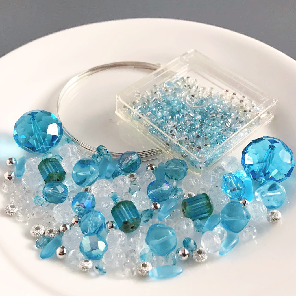 DIY Bracelet Kit with Instructions, Aqua Glass Beads, DIY Craft Kit, F –  Jessie Rae Studio