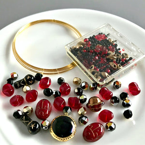 Suzie Q Studio's Serendipity BEAD STEW DIY EASY BRACELET MAKING KITS are limited edition collections of artfully curated premium quality beads and components for you to make a one-of-a-kind bracelet(s). No experience needed!  The rich, delicious flavour of classic “Black Cherry Soda” is the perfect way to describe the color palette in this dramatic BEAD STEW bracelet making kit. 