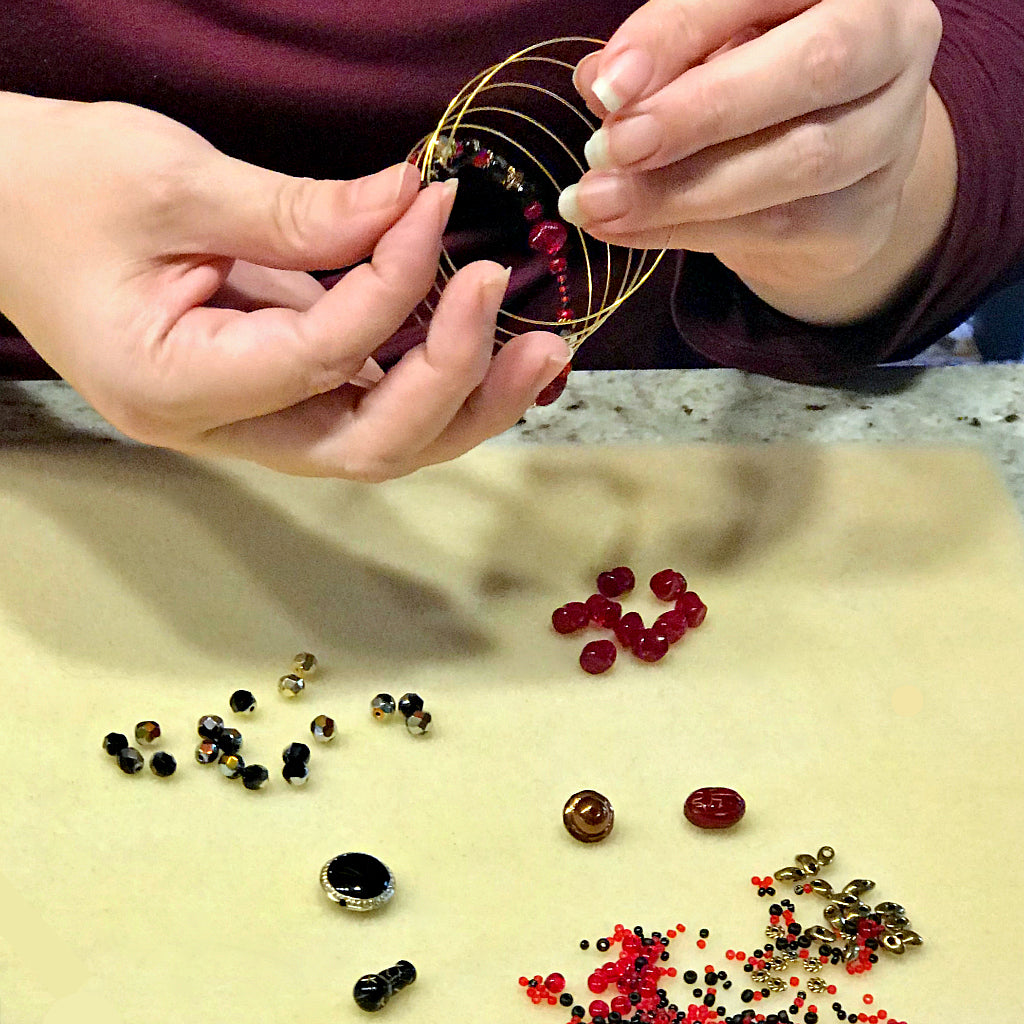 Suzie Q Studio's Serendipity BEAD STEW DIY EASY BRACELET MAKING KITS are limited edition collections of artfully curated premium quality beads and components for you to make a one-of-a-kind bracelet(s). No experience needed!  The rich, delicious flavour of classic “Black Cherry Soda” is the perfect way to describe the color palette in this dramatic BEAD STEW bracelet making kit. 