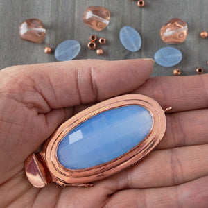 Copper and periwinkle blue is an absolutely stunning colour combo! This dramatic, elongated oval-shaped, box clasp was individually handcrafted in 100% pure copper, exclusively for Suzie Q Studio.