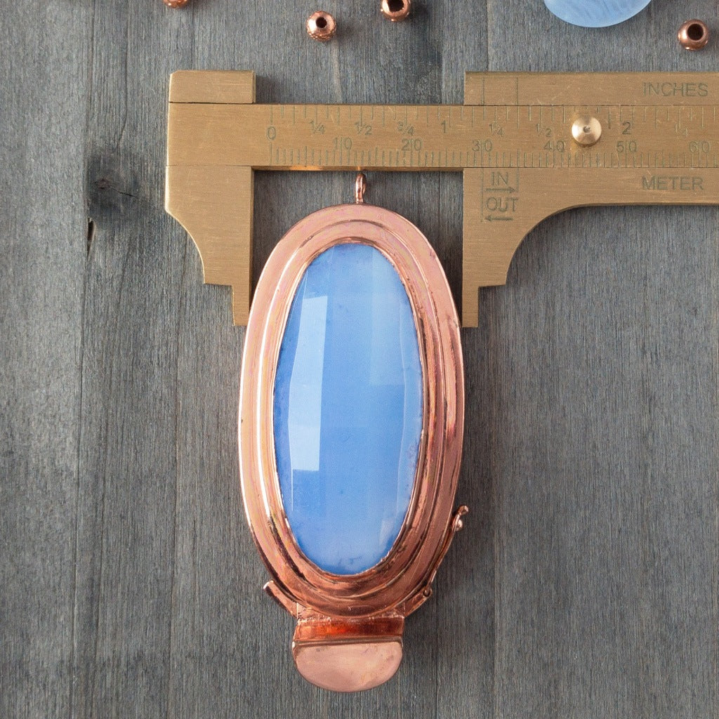 Copper and periwinkle blue is an absolutely stunning colour combo! This dramatic, elongated oval-shaped, box clasp was individually handcrafted in 100% pure copper, exclusively for Suzie Q Studio.