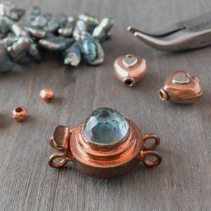 The natural antique patina on this clasp complements the ocean-coloured teal of this vintage glass cabochon beautifully, don't you think?! This copper box clasp was individually handcrafted in 100% pure copper, exclusively for Suzie Q Studio.