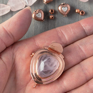 Showcasing a triangle-shaped vintage glass cabochon, in a lovely tone of "hint-of-pink" colour, this custom box clasp was individually handcrafted in 100% pure copper, exclusively for Suzie Q Studio.