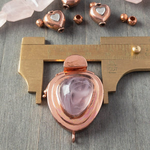 Showcasing a triangle-shaped vintage glass cabochon, in a lovely tone of "hint-of-pink" colour, this custom box clasp was individually handcrafted in 100% pure copper, exclusively for Suzie Q Studio.